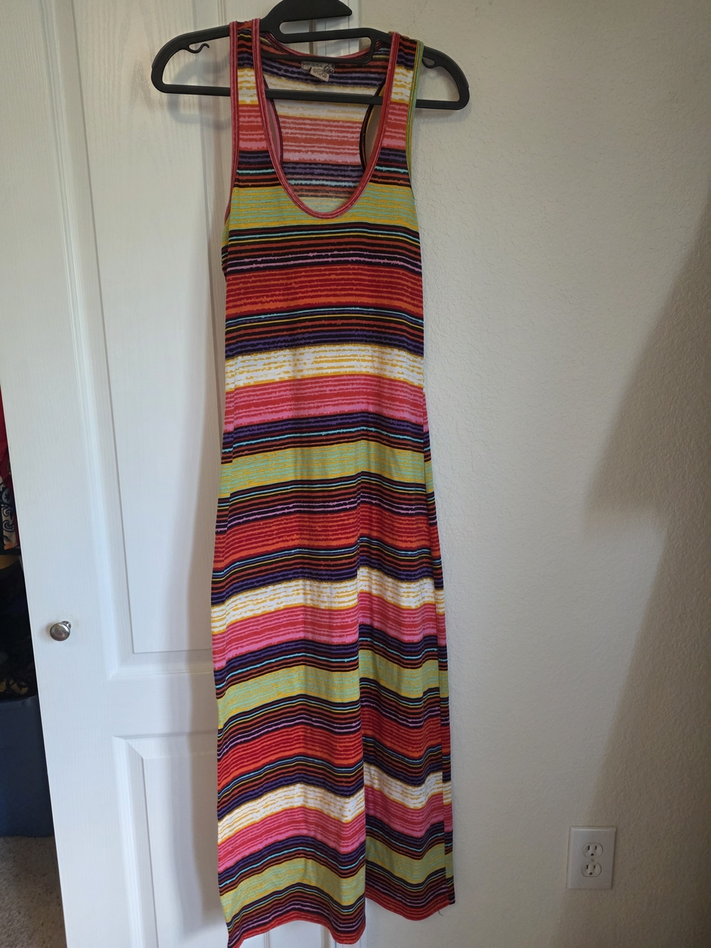 Striped Multicolor Sleeveless Maxi Dress - Vibrant Pink & Yellow